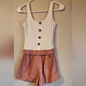 White and Pink Buttoned Romper